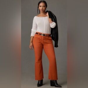 PILCRO By Anthropologie The Yaya Crop Flare Pants Button Fly Raw Hem Size 31